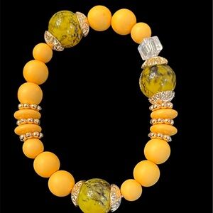 Yellow Beaded Bracelet with Gold Accents